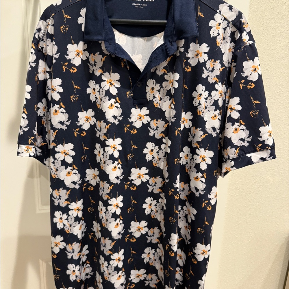 Mizzen+Main Versa Polo Shirt Tropical Floral Navy X-Large Classic Fit